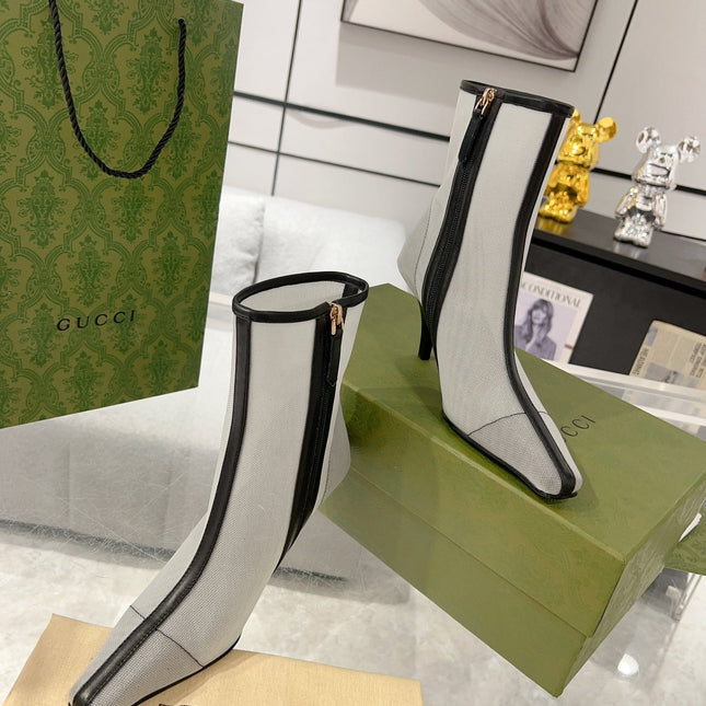 GG ANKLE BOOTS IN WHITE MIX BLACK MESH AND SHEEPSKIN