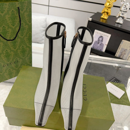 GG ANKLE BOOTS IN WHITE MIX BLACK MESH AND SHEEPSKIN