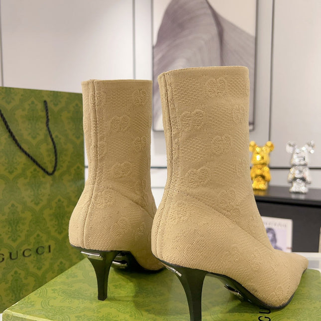 ANKLE BOOTS IN BEIGE KNITTED FABRIC