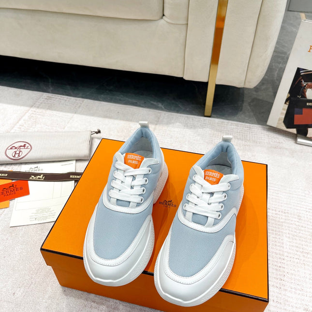 GIGA SNEAKER IN POWDER BLUE STITCHED MESH AND WHITE CALFSKIN