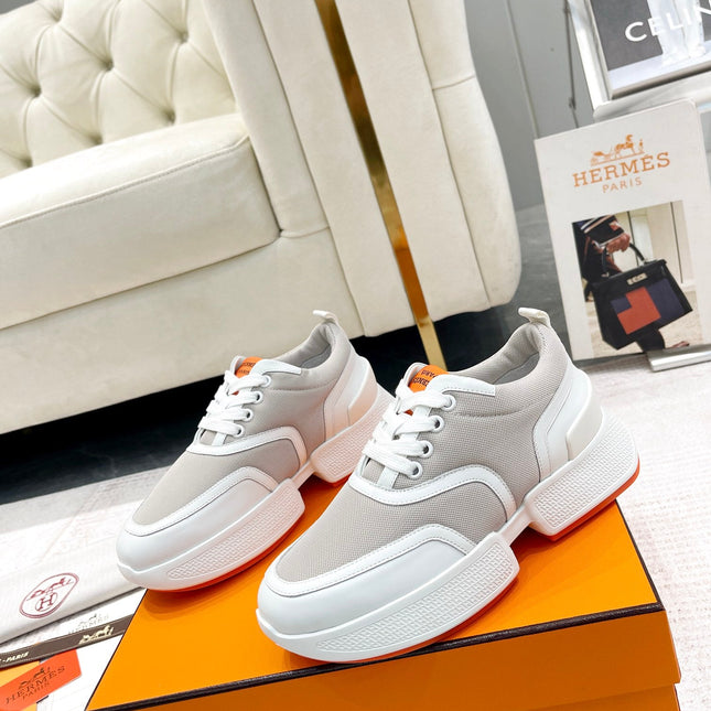 GIGA SNEAKER IN HARBOR GRAY STITCHED MESH AND WHITE CALFSKIN