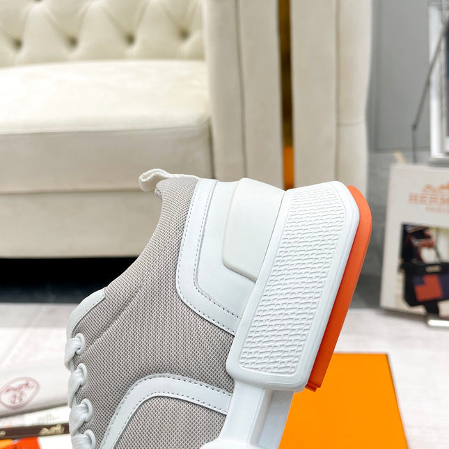 GIGA SNEAKER IN HARBOR GRAY STITCHED MESH AND WHITE CALFSKIN
