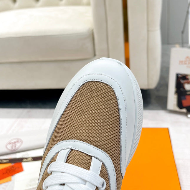 GIGA SNEAKER IN CIDER BROWN STITCHED MESH AND WHITE CALFSKIN