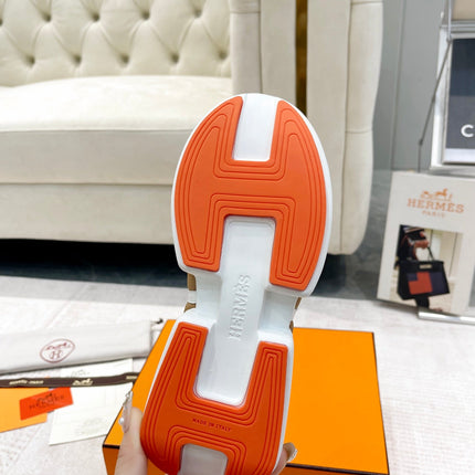 GIGA SNEAKER IN CIDER BROWN STITCHED MESH AND WHITE CALFSKIN