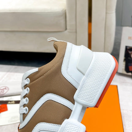 GIGA SNEAKER IN CIDER BROWN STITCHED MESH AND WHITE CALFSKIN