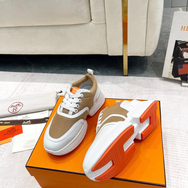 GIGA SNEAKER IN CIDER BROWN STITCHED MESH AND WHITE CALFSKIN