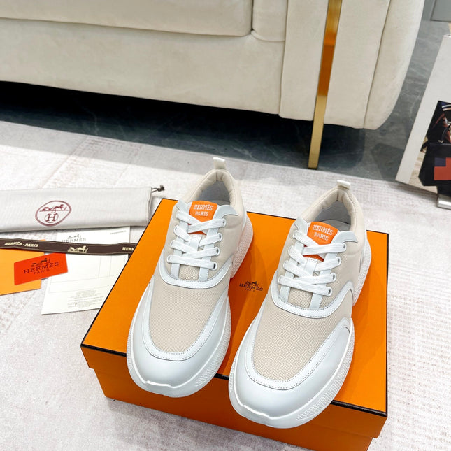 GIGA SNEAKER IN TAN BROWN STITCHED MESH AND WHITE CALFSKIN