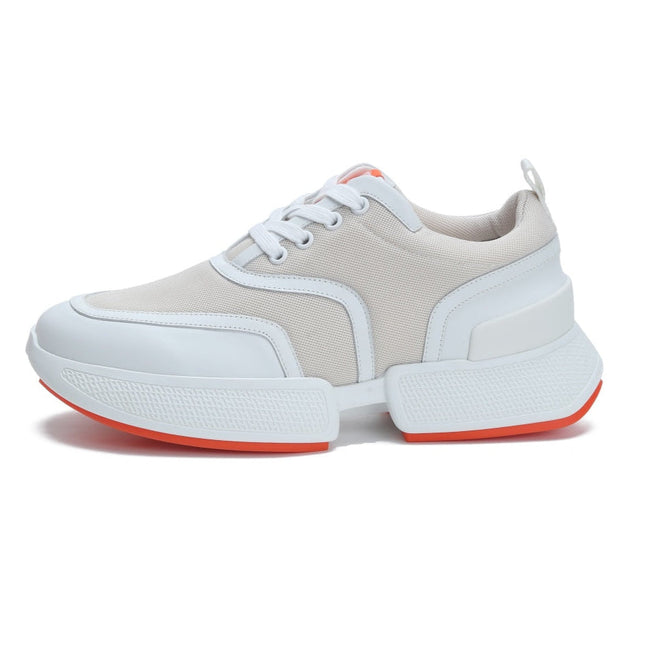 GIGA SNEAKER IN TAN BROWN STITCHED MESH AND WHITE CALFSKIN