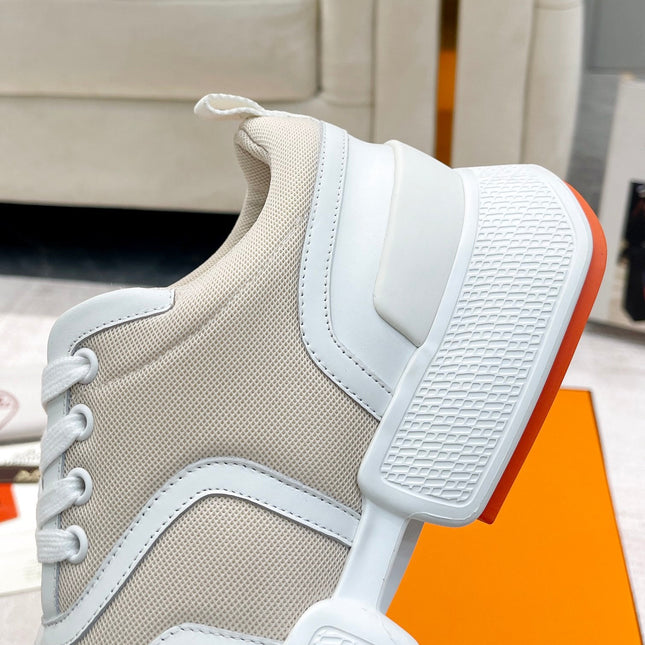 GIGA SNEAKER IN TAN BROWN STITCHED MESH AND WHITE CALFSKIN