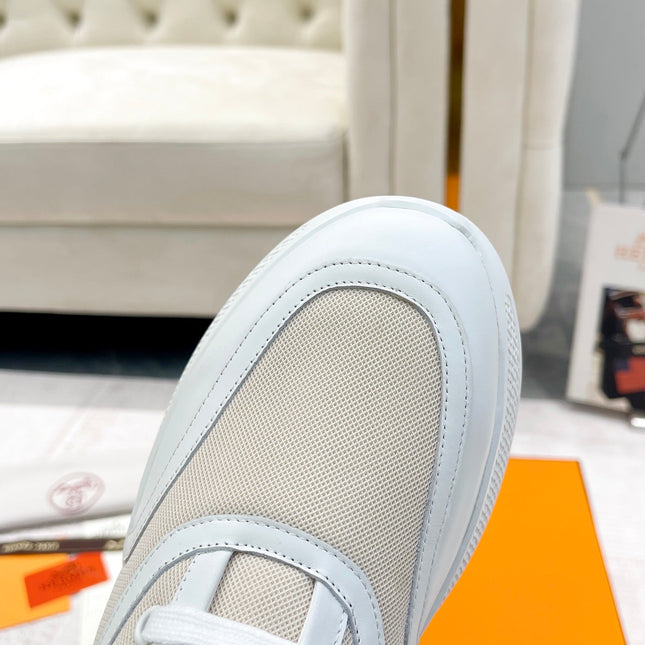 GIGA SNEAKER IN TAN BROWN STITCHED MESH AND WHITE CALFSKIN