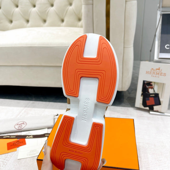 GIGA SNEAKER IN TAN BROWN STITCHED MESH AND WHITE CALFSKIN