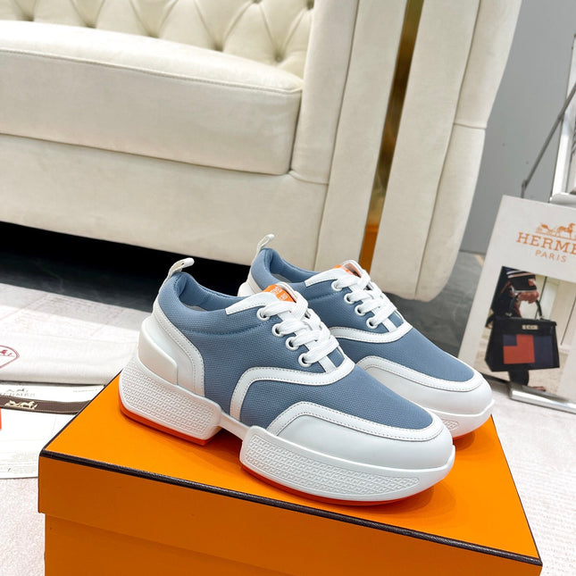 GIGA SNEAKER IN AEGEAN BLUE STITCHED MESH AND WHITE CALFSKIN
