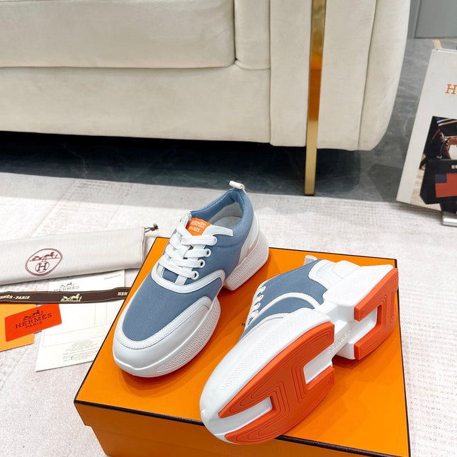 GIGA SNEAKER IN AEGEAN BLUE STITCHED MESH AND WHITE CALFSKIN