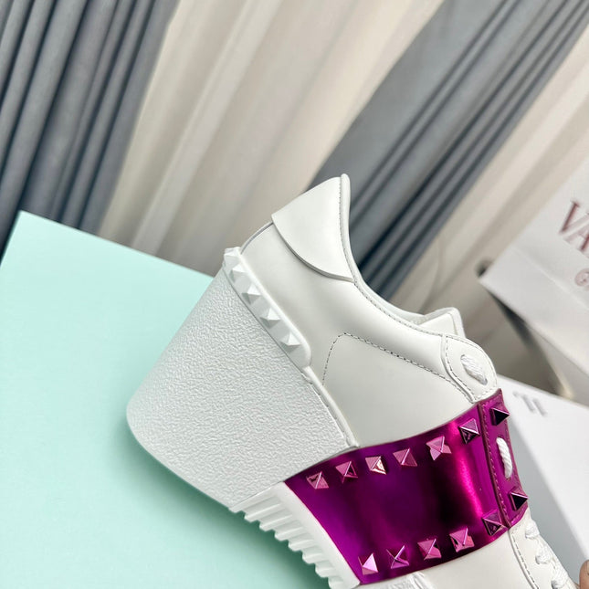 FLATFORM ROCKSTUD UNTITLED SNEAKER IN WHITE MIX MAGENTA PURPLE CALFSKIN