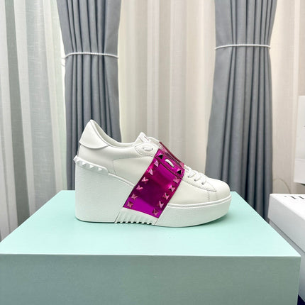 FLATFORM ROCKSTUD UNTITLED SNEAKER IN WHITE MIX MAGENTA PURPLE CALFSKIN