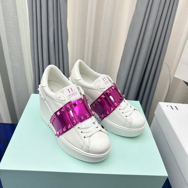 FLATFORM ROCKSTUD UNTITLED SNEAKER IN WHITE MIX MAGENTA PURPLE CALFSKIN