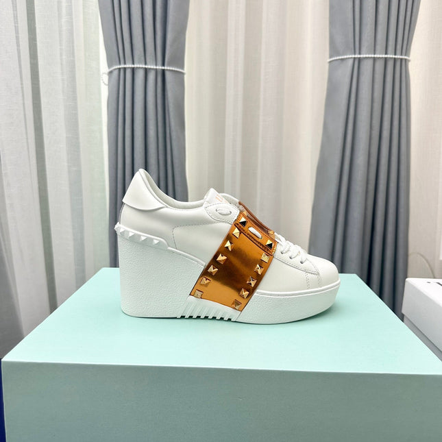 FLATFORM ROCKSTUD UNTITLED SNEAKER IN WHITE MIX COPPER BROWN CALFSKIN