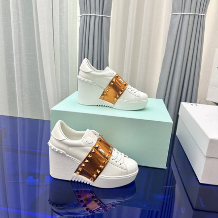 FLATFORM ROCKSTUD UNTITLED SNEAKER IN WHITE MIX COPPER BROWN CALFSKIN