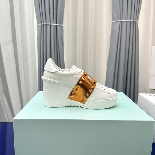 FLATFORM ROCKSTUD UNTITLED SNEAKER IN WHITE MIX COPPER BROWN CALFSKIN