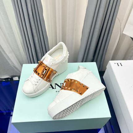FLATFORM ROCKSTUD UNTITLED SNEAKER IN WHITE MIX COPPER BROWN CALFSKIN