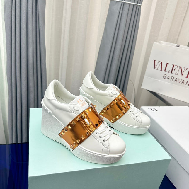 FLATFORM ROCKSTUD UNTITLED SNEAKER IN WHITE MIX COPPER BROWN CALFSKIN