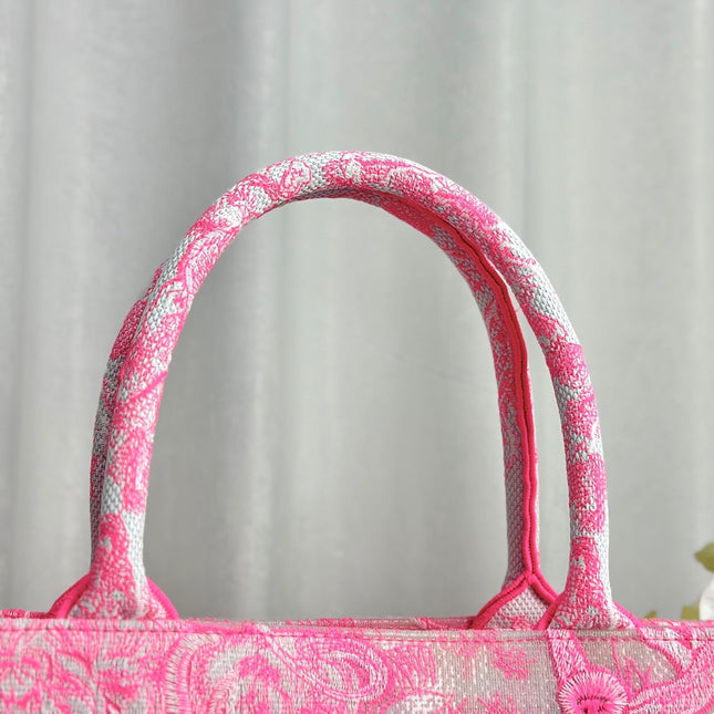 MEDIUM BOOK TOTE 37 CANDY PINK MACROCANNAGE EMBROIDERY