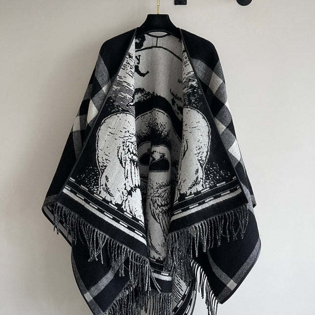 SWAN CAPE IN BLACK MIX WHITE CASHMERE 402246