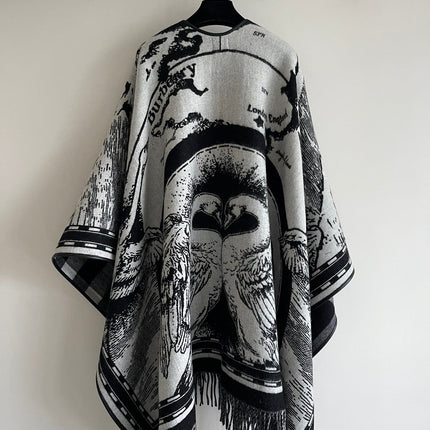 SWAN CAPE IN BLACK MIX WHITE CASHMERE 402246