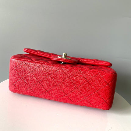 MINI RECTANGLE FLAP BAG 20CM RED CAVIAR SILVER HARDWARE