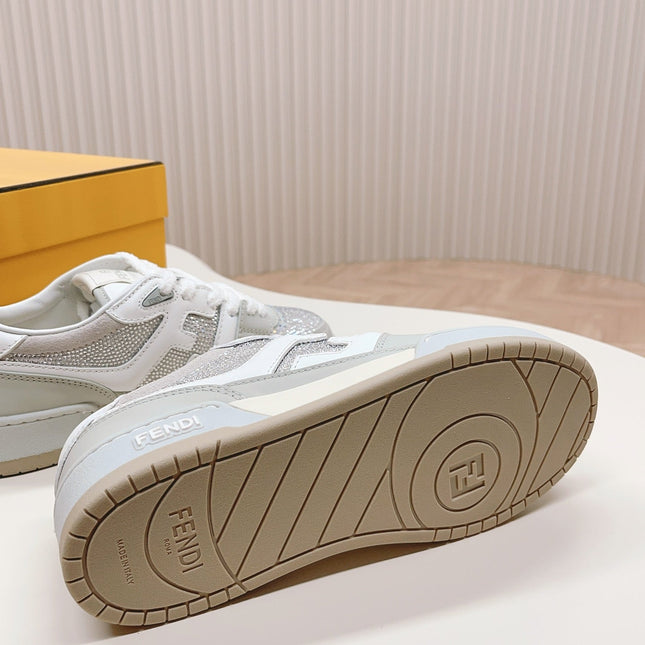 FENDI CASUAL SNEAKER IN GREY CALFSKIN ATTACH RHINSTONES