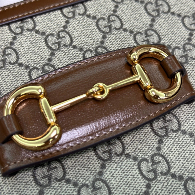 GG 18 HORSEBIT 1955 MINI BAG BEIGE CANVAS AND EBONY CALFSKIN