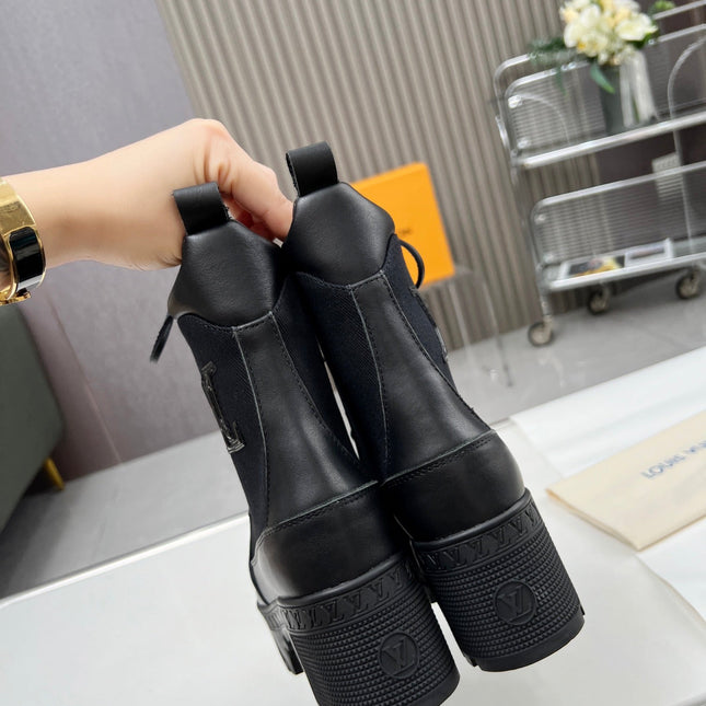 LAUREATE PLATFORM DESERT BOOT IN BLACK JACQUARD AND CALFSKIN