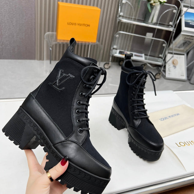 LAUREATE PLATFORM DESERT BOOT IN BLACK JACQUARD AND CALFSKIN