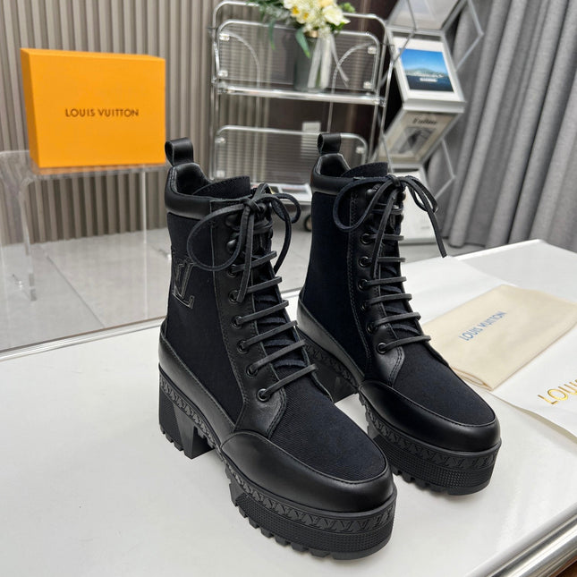 LAUREATE PLATFORM DESERT BOOT IN BLACK JACQUARD AND CALFSKIN