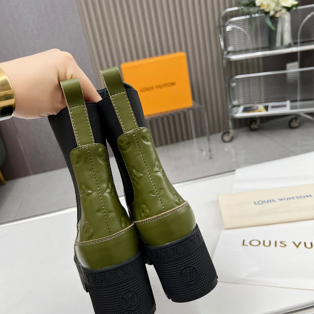 LV WOMEN SHORT BOOT IN DARK OLIVE GREEN CALFSKIN