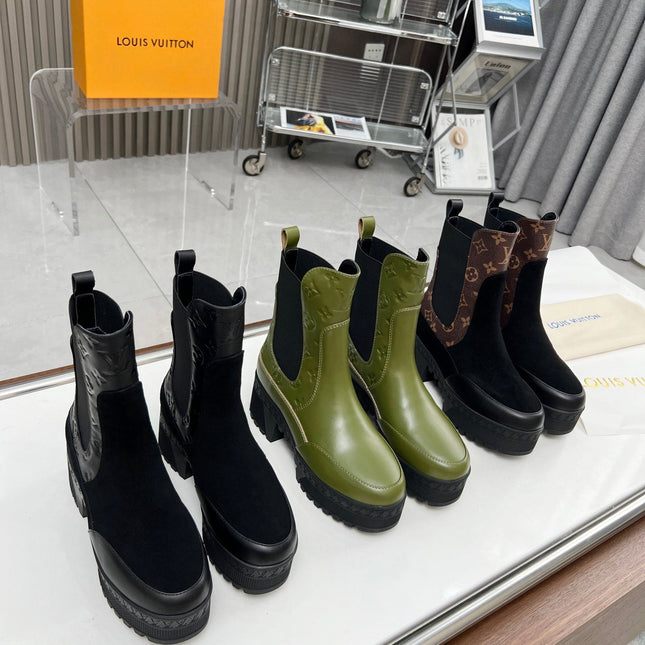 LV WOMEN SHORT BOOT IN DARK OLIVE GREEN CALFSKIN