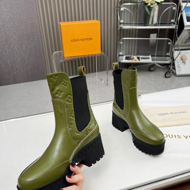 LV WOMEN SHORT BOOT IN DARK OLIVE GREEN CALFSKIN