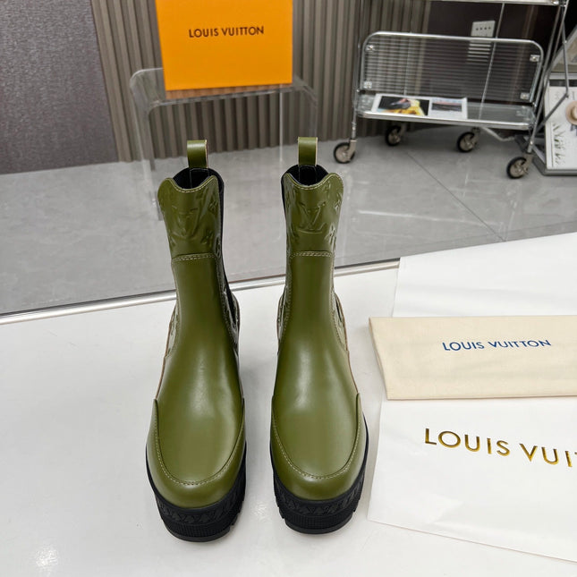 LV WOMEN SHORT BOOT IN DARK OLIVE GREEN CALFSKIN
