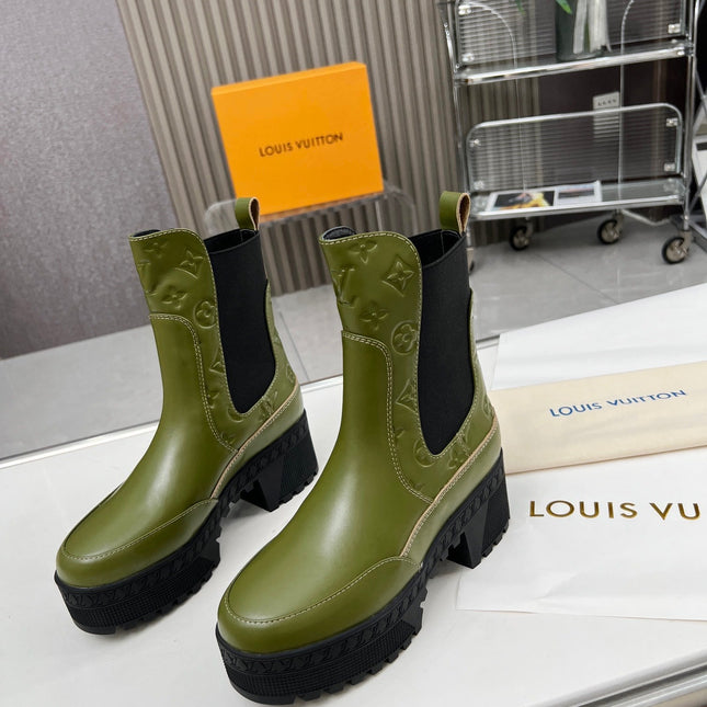 LV WOMEN SHORT BOOT IN DARK OLIVE GREEN CALFSKIN