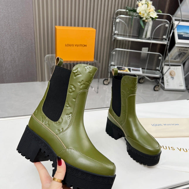 LV WOMEN SHORT BOOT IN DARK OLIVE GREEN CALFSKIN