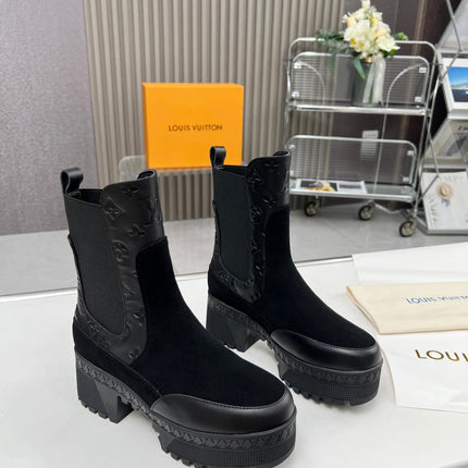 LV WOMEN SHORT BOOT IN BLACK CALFSKIN AND SUEDE