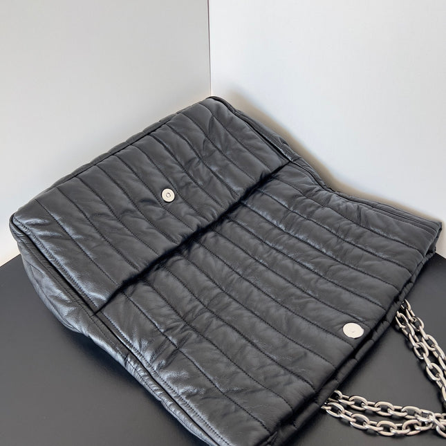 MONACO BAG 32 IN BLACK QUILTED THIN CALFSKIN SILVER HARDWARE