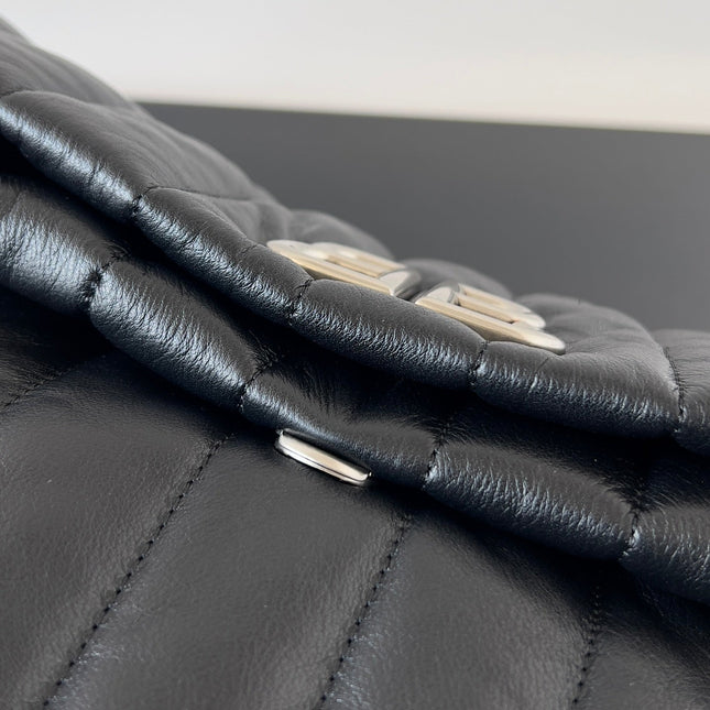 MONACO BAG 32 IN BLACK QUILTED THIN CALFSKIN SILVER HARDWARE