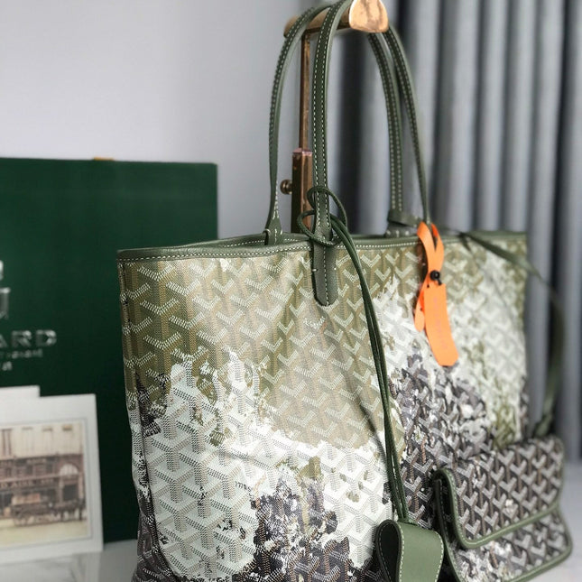 SAINT LOUIS PM BAG 34 IN GREEN MIX BLACK GOYARDINE CANVAS