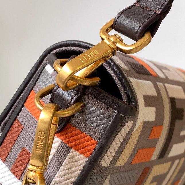 Fend Baguette Brown and Multicolour Canvas Bag 27 with FF Embroidery Ghw