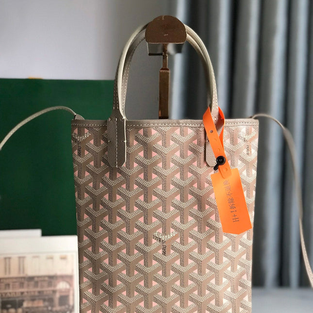 POITIERS CLAIRE-VOIE BAG 24 IN GREY MIX PINK GOYARDINE CANVAS AND CALFSKIN