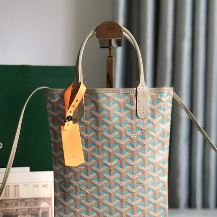 POITIERS CLAIRE-VOIE BAG 24 IN GREY MIX BLUE GOYARDINE CANVAS AND CALFSKIN