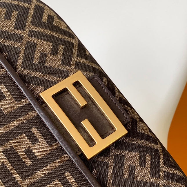 Fend Baguette 24 Brown FF Jacquard Fabric Bag Ghw