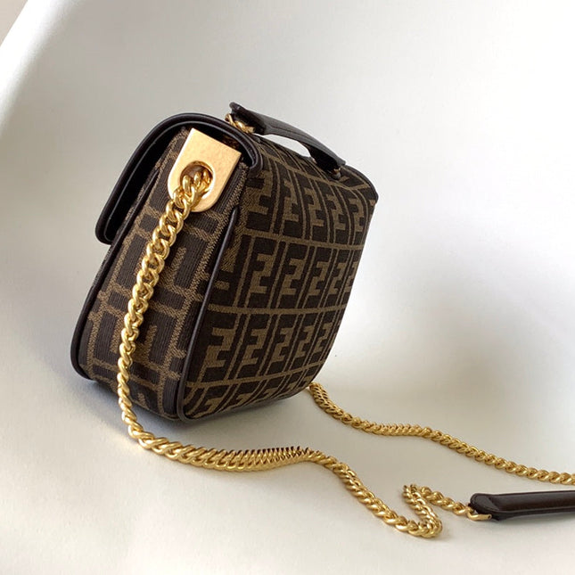 Fend Baguette 24 Brown FF Jacquard Fabric Bag Ghw