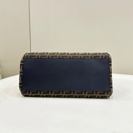 FENDI ORIGAMI LARGE 33 BROWN MIX BLACK FF JACQUARD FABRIC BAG